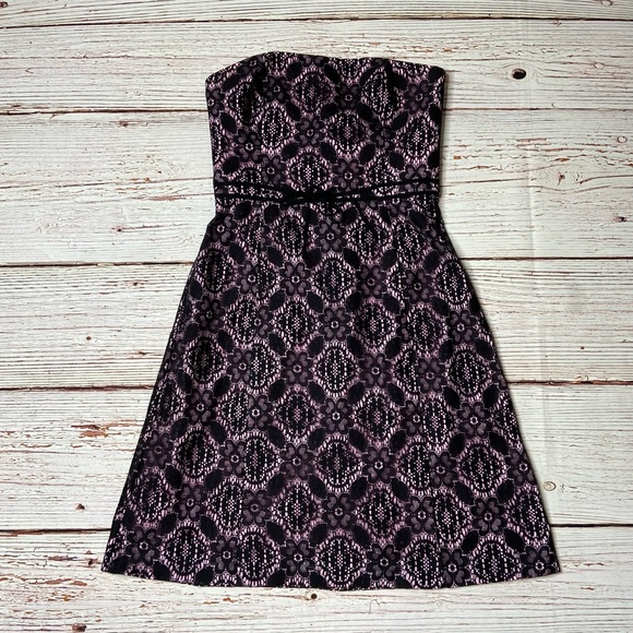 Helen Wang NYC Pink with Black Lace Strapless Fit and Flare Dress Sz 4 - Picture 4 of 16